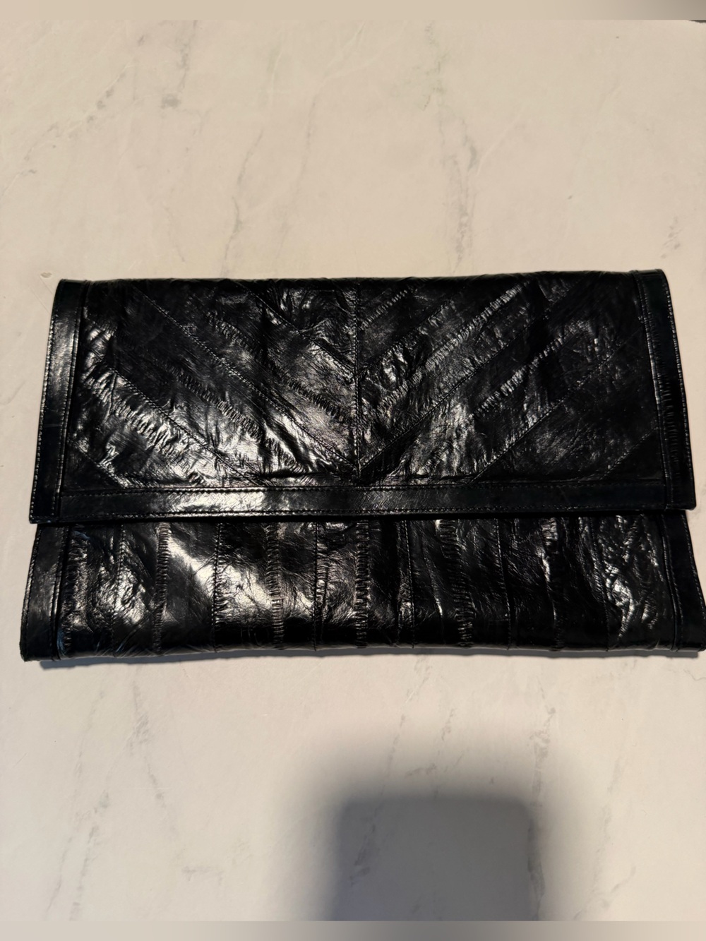 Black Eel Skin Leather Vintage Clutch